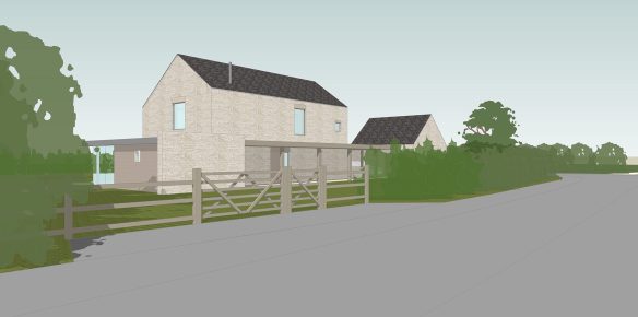 3D visual of contemporary house from street view